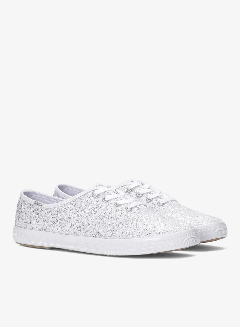 Keds white Keds Women's Champion Lace Up Glitter Textile Casual Sneaker White for Women | Best Price UAE